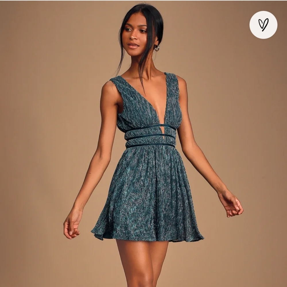 Lulus Teal Shimmer Party Dress - Medium